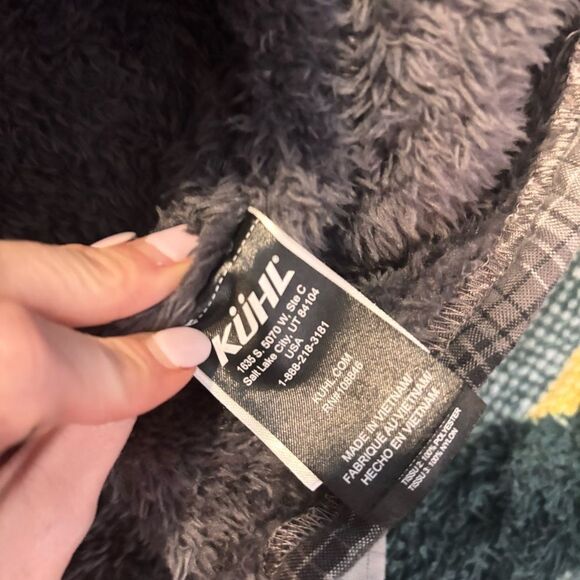 Kuhl Joyryder Line Flannel Shirt Black Sand Size Medium Fleece Lined - Picture 6 of 8